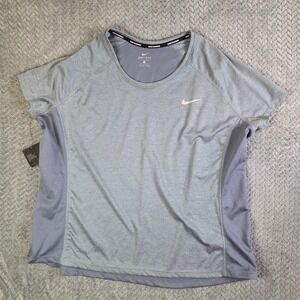 Nike Dri-Fit Women's 2X Plus Running Shirt Gray‎ Short Sleeve Athletic Top NWT